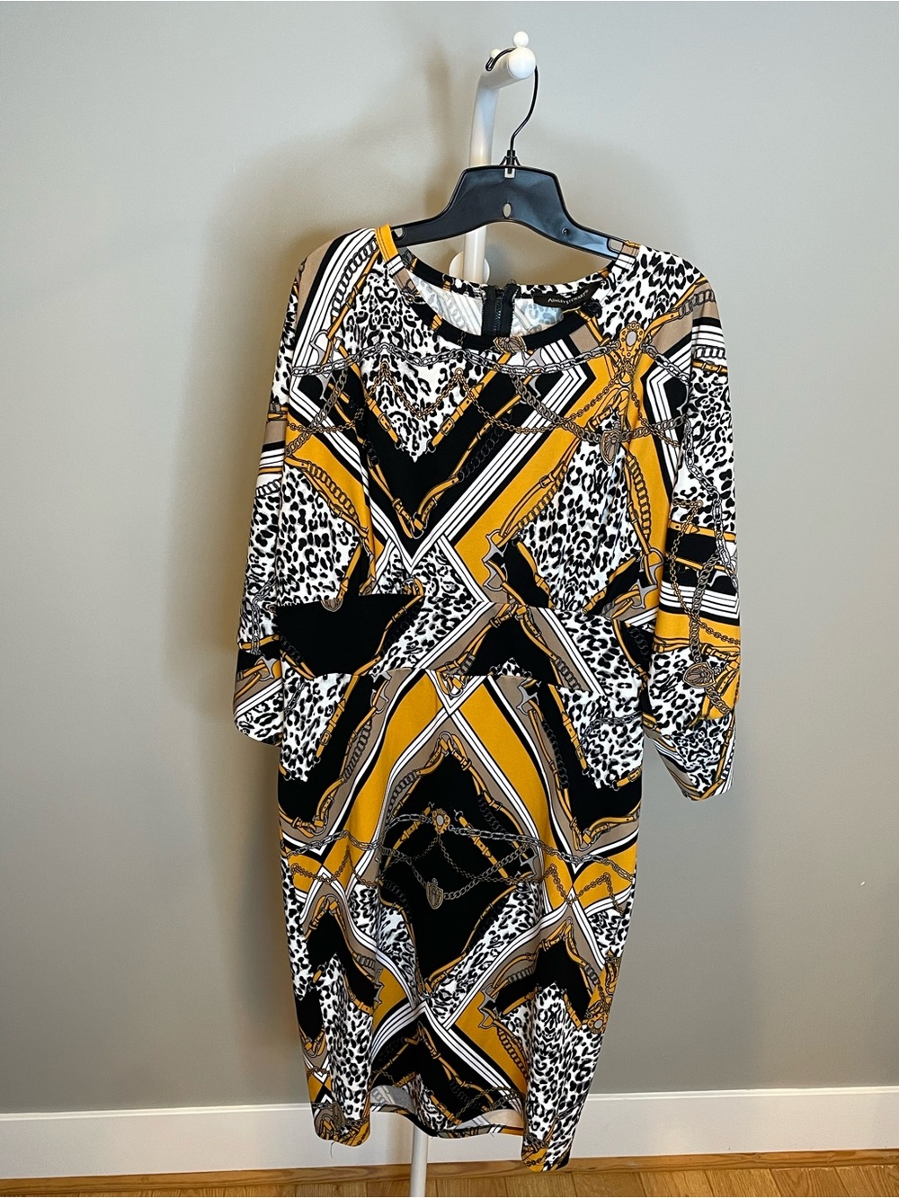 Ashley Stewart Black, Mustard & White Geometric Midi Dress 14/16